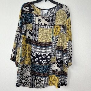 J. Jill Floral 3/4 Sleeve Boho Blouse 3X